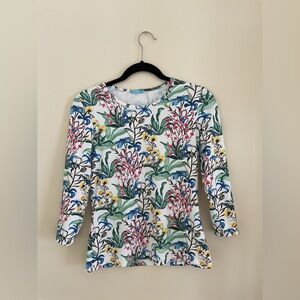 J. McLaughlin Pink and White Fitted 3/4 Sleeve Tee